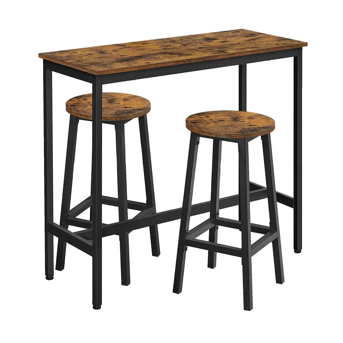 Ensemble de table et tabourets hauts table de cuisine avec 2 chaises de bar 100 x 40 x 90 cm pour salle à manger cadre en acier style industriel marr