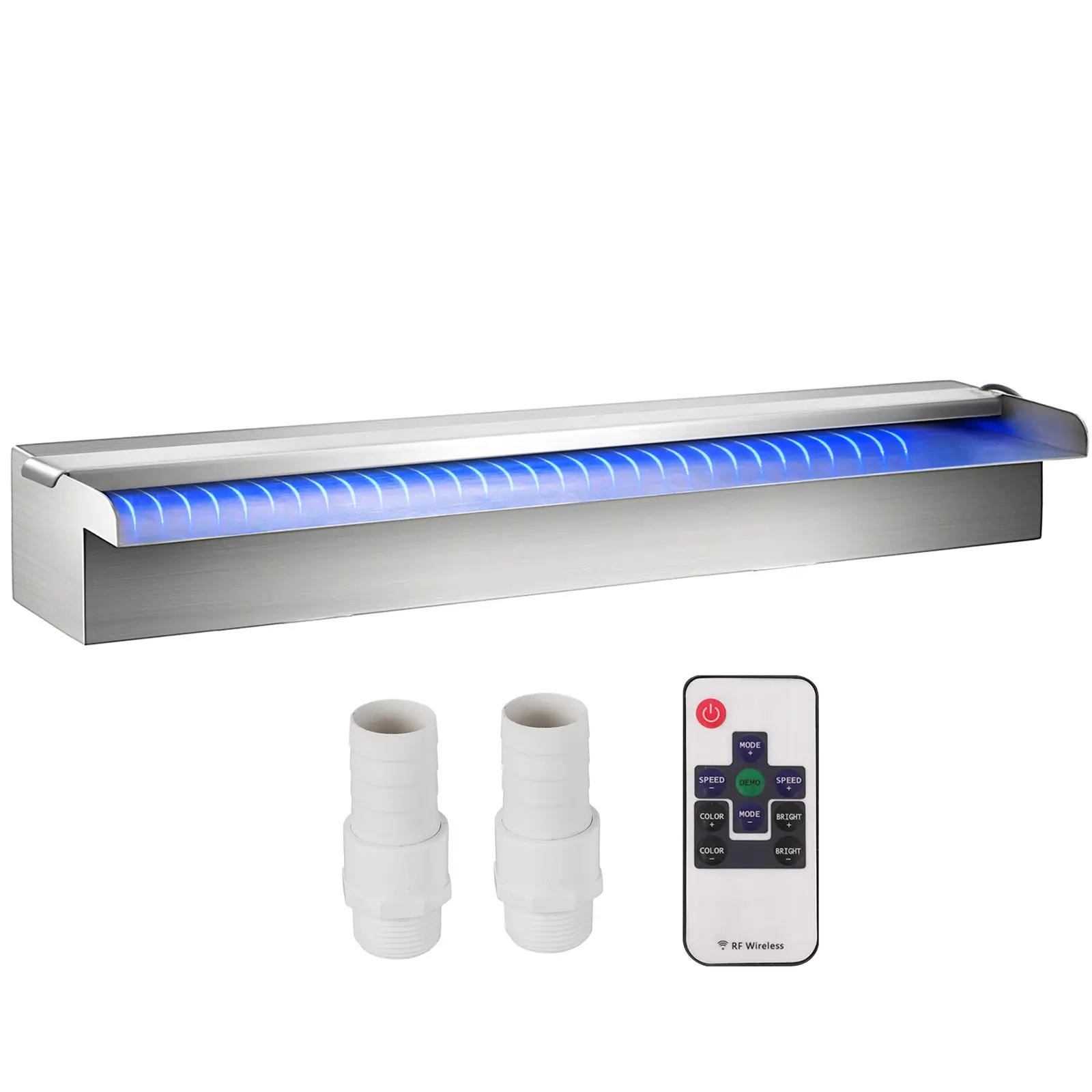 VEVOR Fontaine piscine/étang inox 60×11.5x8cm, 2 conduits d’eau, télécommande, pour décoration extérieure.