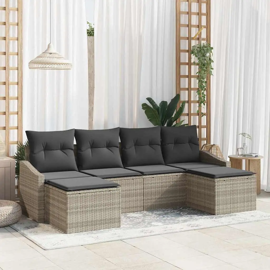 Ensemble Table et Sièges 6 Pièces Résine Tressée Gris Clair avec Rangement pour Repas en Plein Air – ComfortXL Outdoor Living