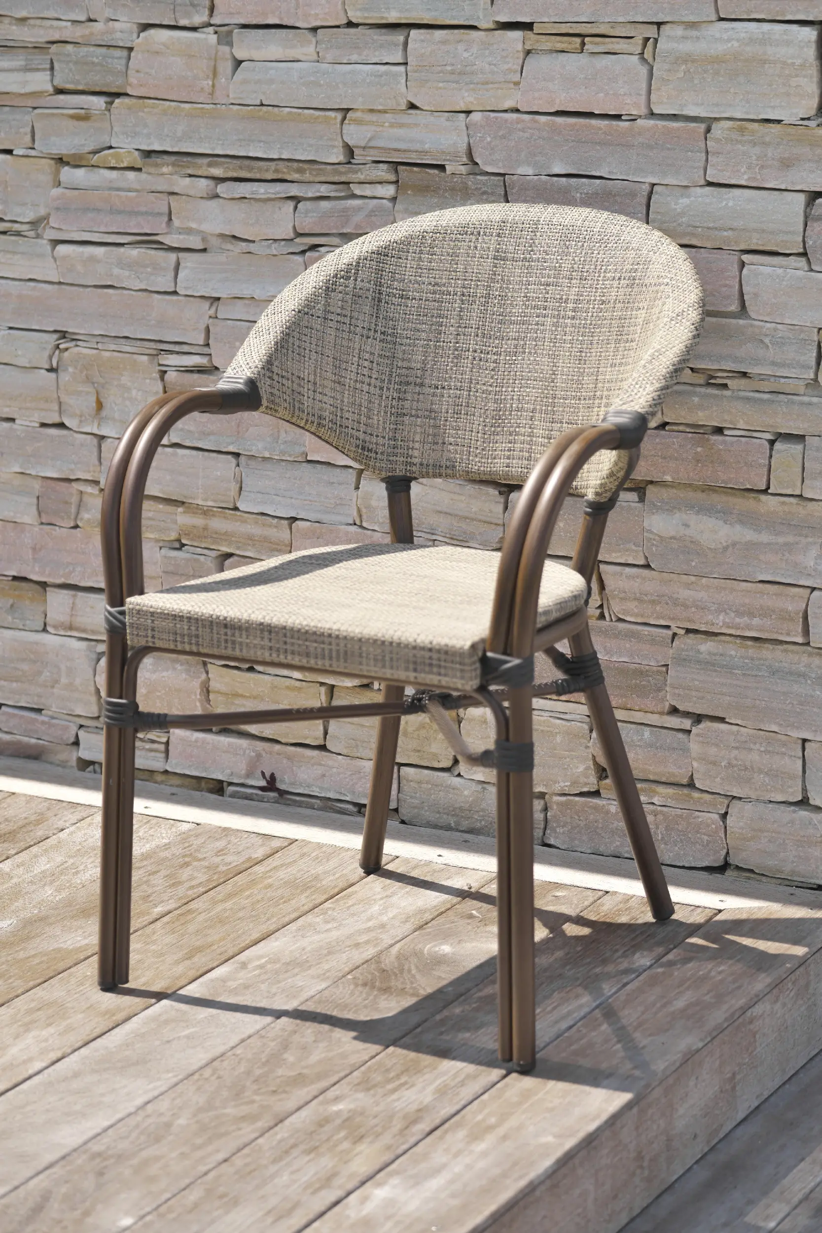 Fauteuil de jardin empilable en aluminium et textilène – Marron – USHUAIA