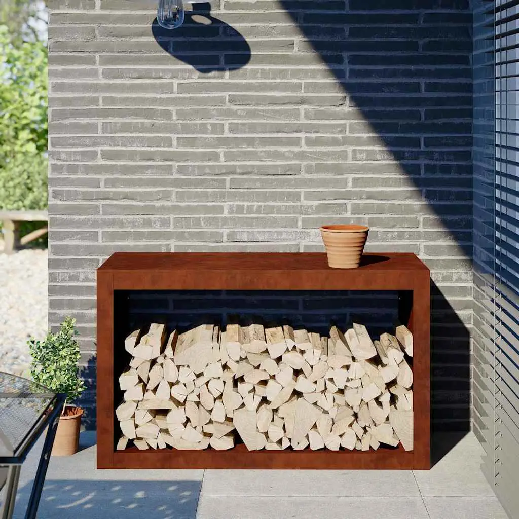 Étagère à Bûches Acier Corten Basse Rangement Extérieur 100x40x60cm – ComfortXL Outdoor Living