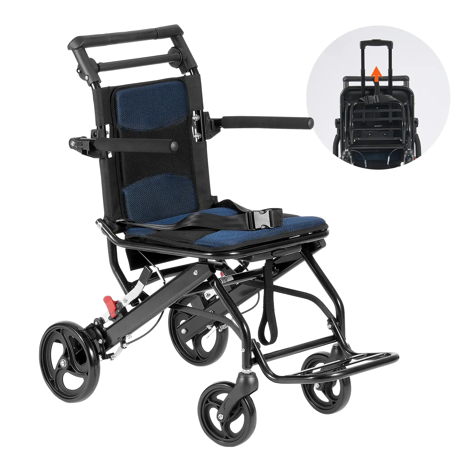 VEVOR Fauteuil roulant transport, alu pliable, accoudoirs. Freinage auto, charge 220 lb.