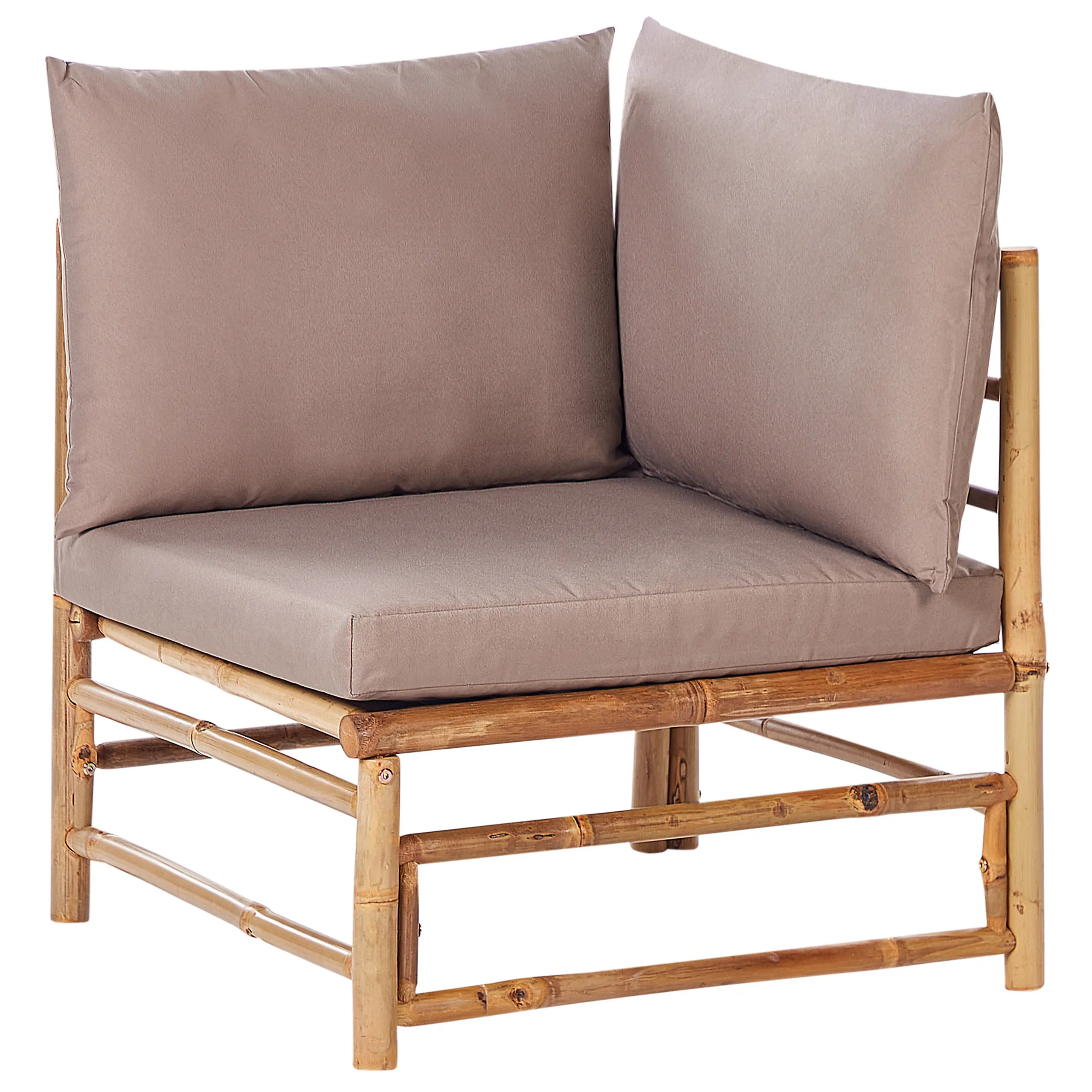 Fauteuil de Jardin d’Angle Taupe en Bambou avec Coussin Extérieur sans Accoudoirs Modulable