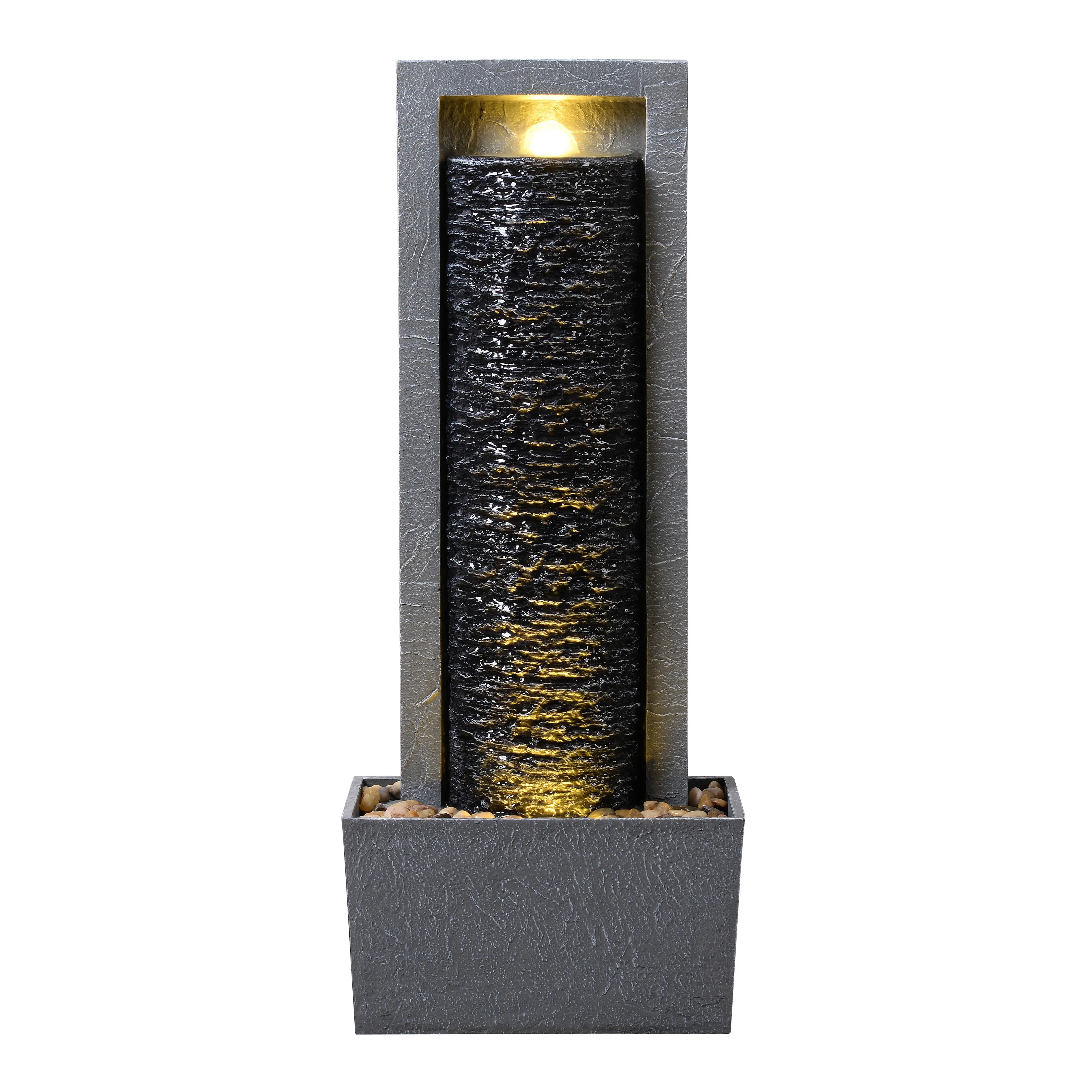 Fontaine colonne LED extérieure roche superposée finition grise, 82cm, Teamson Home