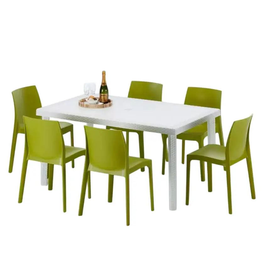 Ensemble de table rectangulaire blanche 150x90cm 6 chaises Moscow Mule|Anis Vert