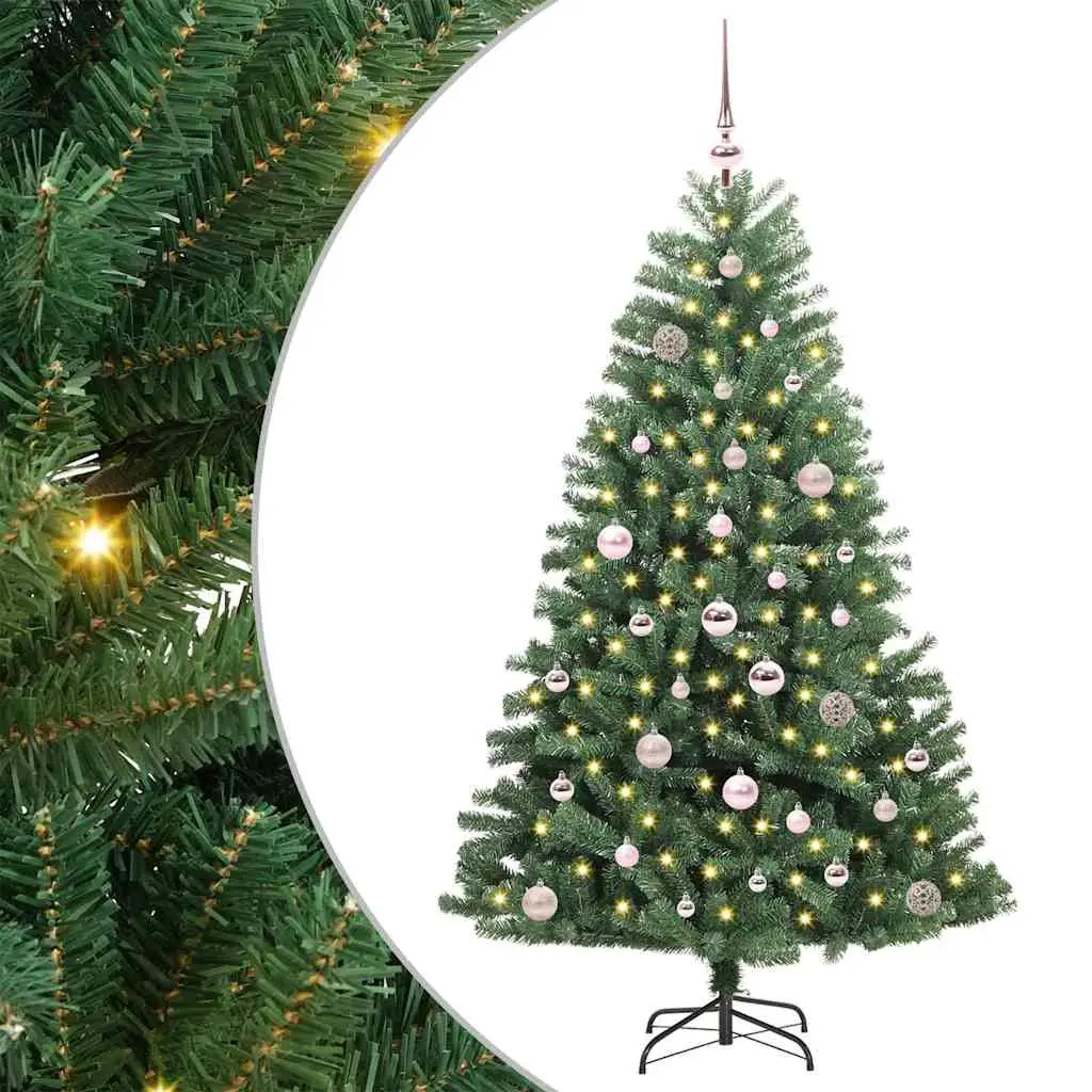 Ensemble Sapin de Noël Artificiel 150 cm, Décorations et Guirlande Lumineuse LED Fournies – ComfortXL Outdoor Living