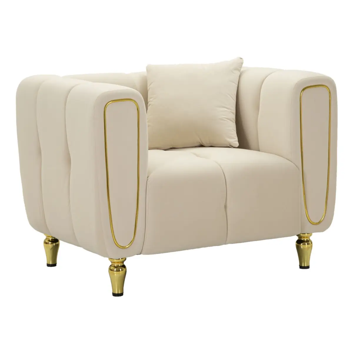 Fauteuil en Velours Matelassé «Alma» 97cm Crème