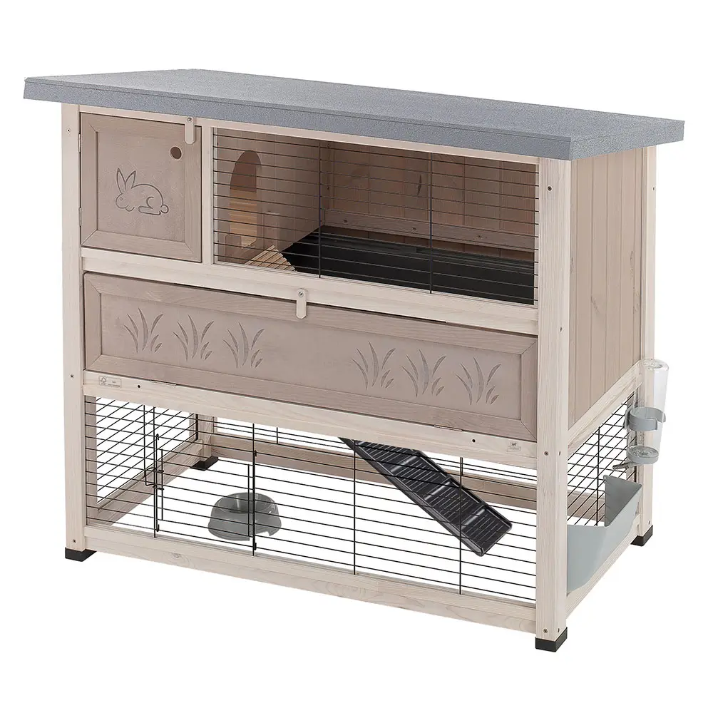 Ferplast Cage pour Lapins à Deux étages RANCH 120 en bois FSC, d’extérieur, avec Accessoires et Maison de lapin