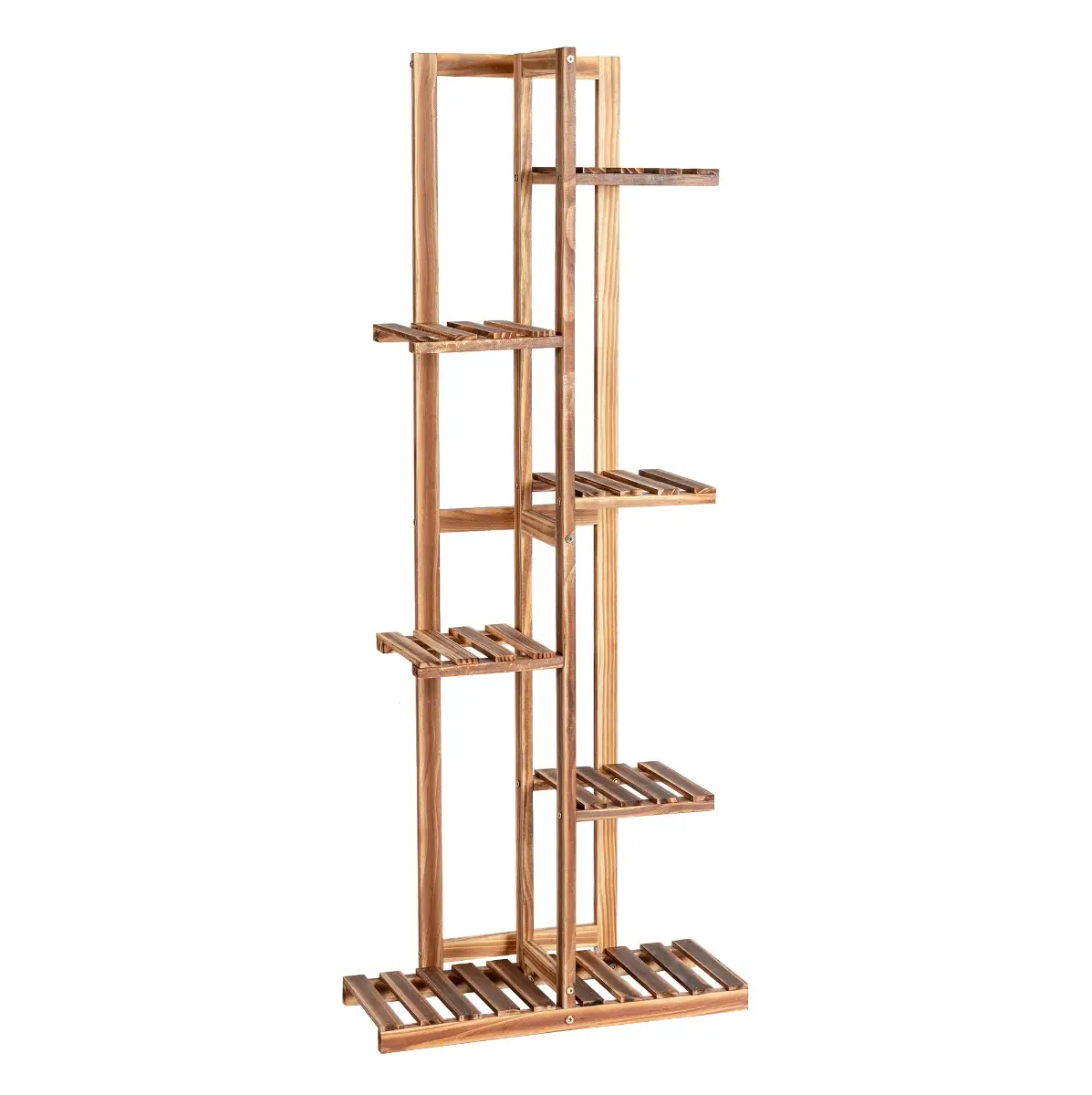 Étagère pour Fleurs en Bambou 6 Niveaux Autoportante 7 Pots avec Dispositif Anti-basculement Intérieur/Extérieur Marron