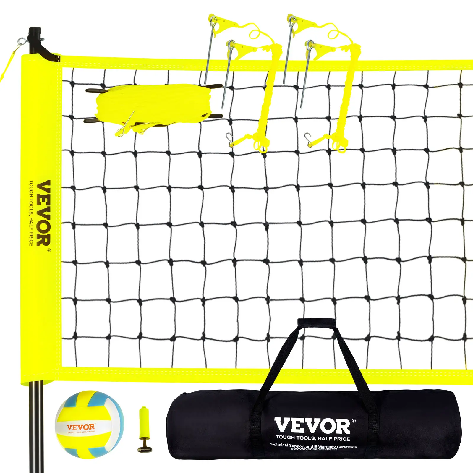 VEVOR Filet volleyball PE, poteau acier réglable. Kit portable avec ballon, sac.