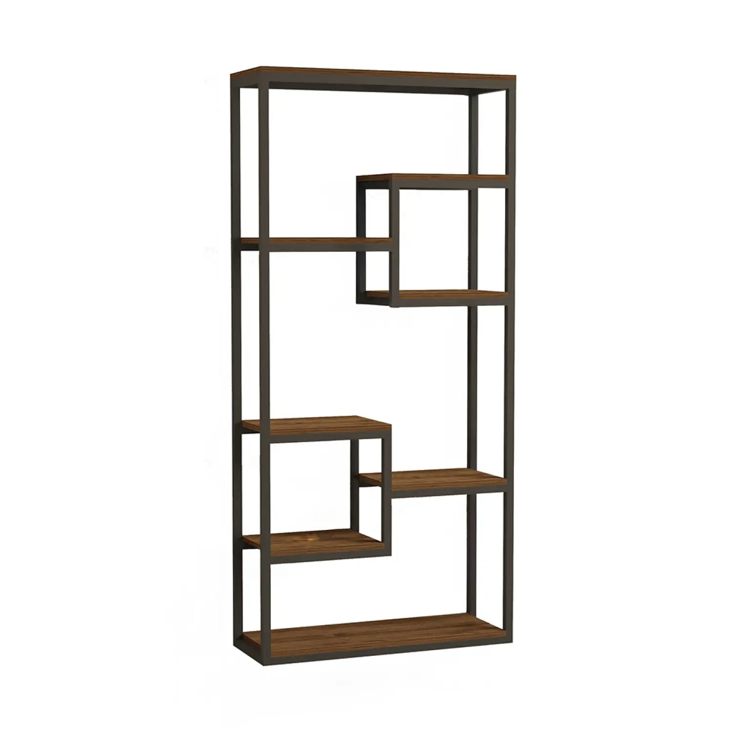 Étagère haute style industriel noyer et noir – 182 cm LOPA