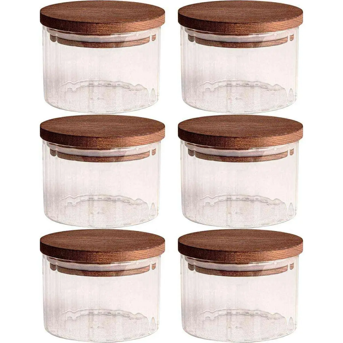 Ensemble pots en verre avec couvercle bois 6 pots ronds – Liny