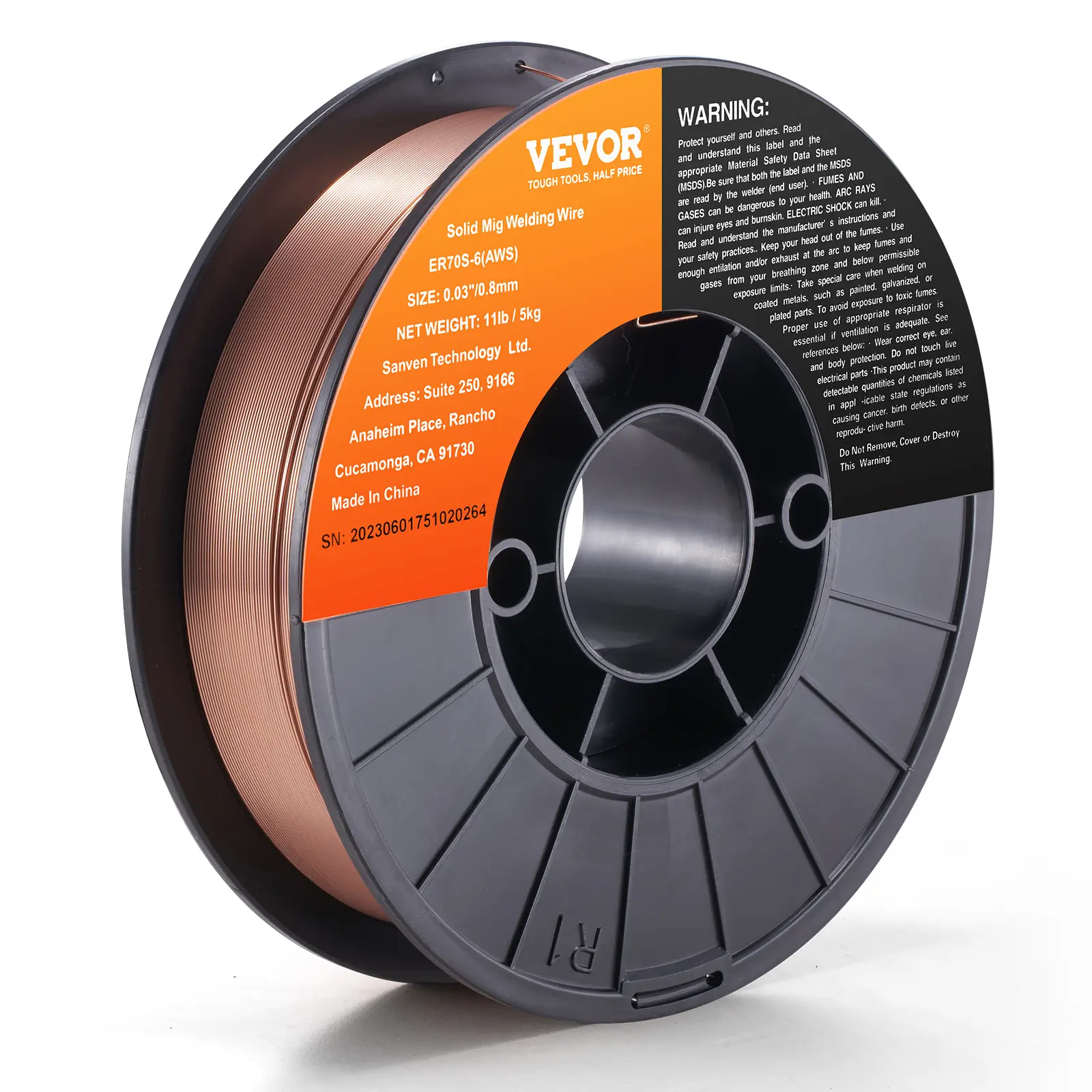 VEVOR Fil soudage 0,8 mm, 5 kg, MIG ER70S-6, acier doux, 200 mm.