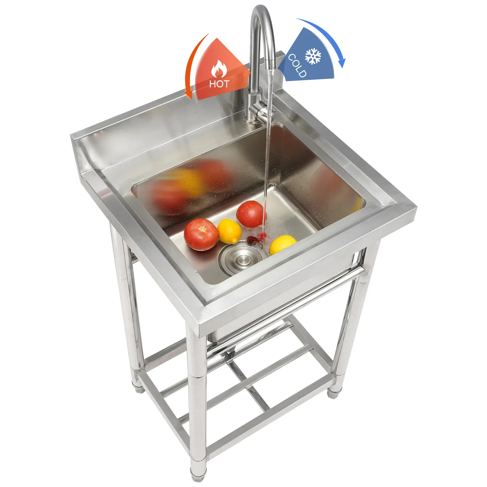 VEVOR Évier cuisine acier inox autoportant, cuve simple avec robinet, 55x50x95cm pour garage, restaurant.