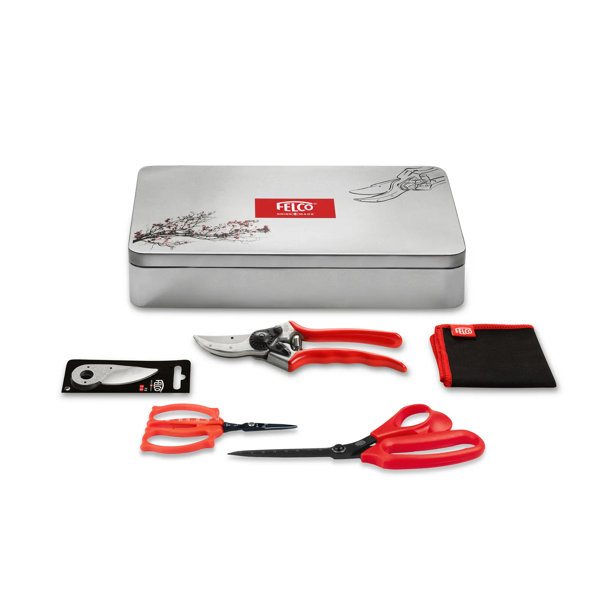 FELCO 933-1 Coffret pour Fleuristes avec sécateur FELCO 2, ciseaux FELCO 455 et FELCO 420 – outils de taille de précision en boîte métal