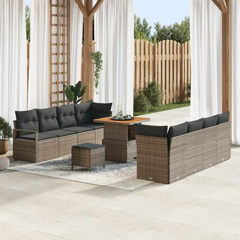 Ensemble Terrasse 12 Pcs Résine Tressée & Acacia Design Moderne Gris – ComfortXL Outdoor Living