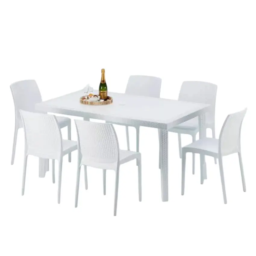 Ensemble de table rectangulaire blanche 150x90cm 6 chaises Blue Lagoon|Blanc