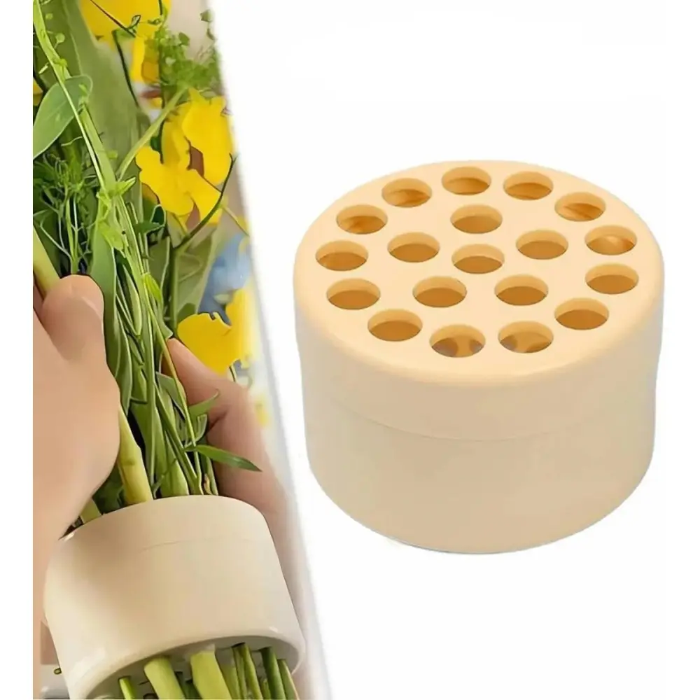 Fleurs fixées-Support spirale Ikebana 19 trous – Pour compositions florales DIY – Tige métallique beige – Living123