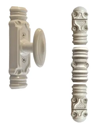 Fausse crémone ROLLINGER rustique blanche – Bouton n°6 – Pour tringle 16 x 8 – CRD168BT6BV