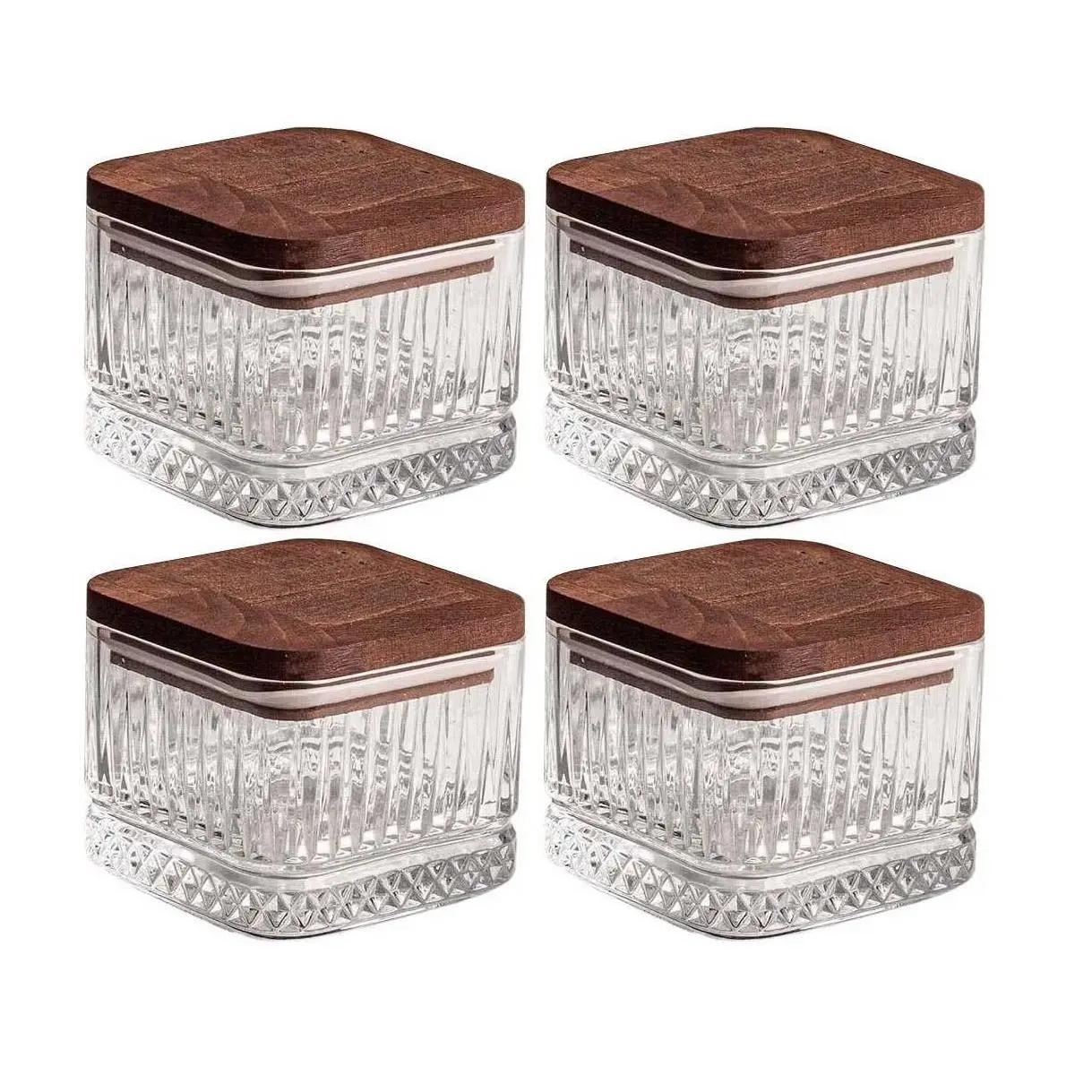 Ensemble pots en verre avec couvercle bois 4 pots carrés – Bella