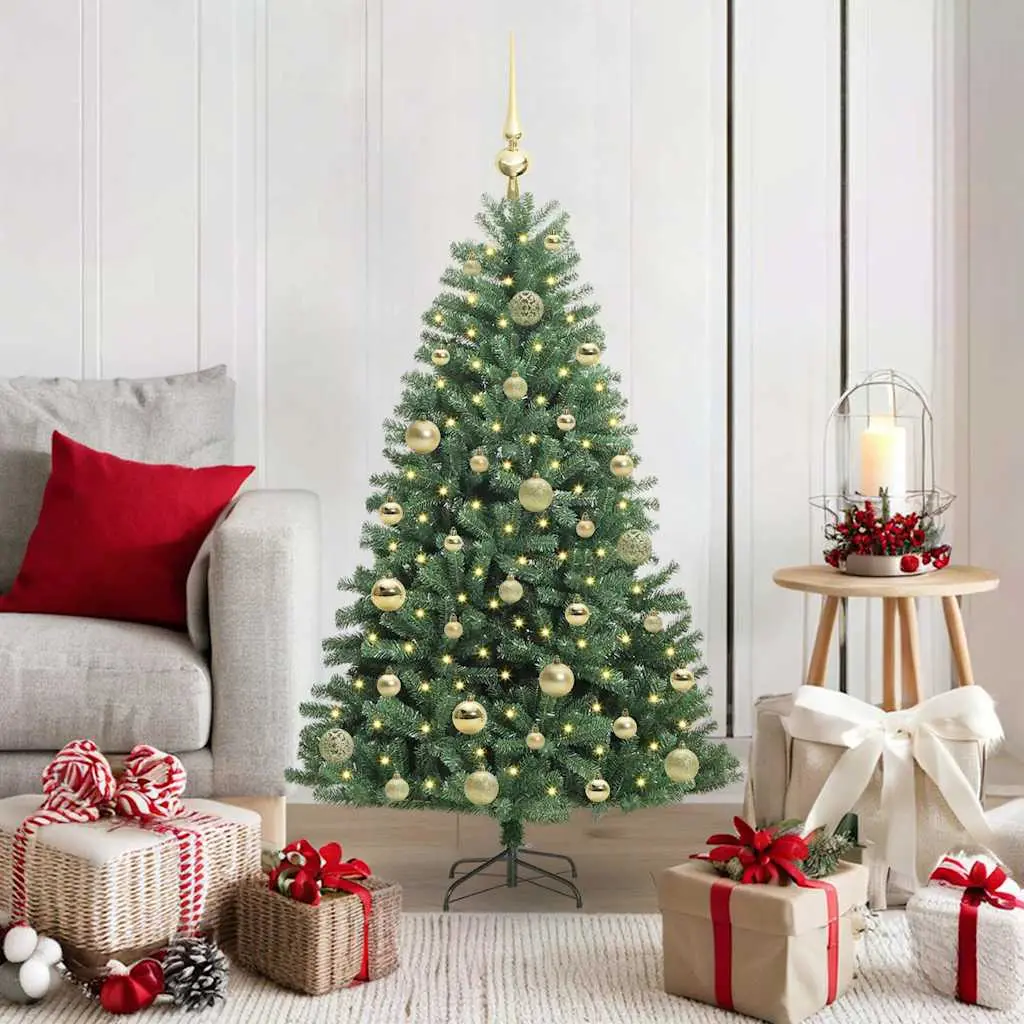 Ensemble Sapin de Noël Artificiel 120 cm, Décorations et Guirlande Lumineuse LED Fournies – ComfortXL Outdoor Living