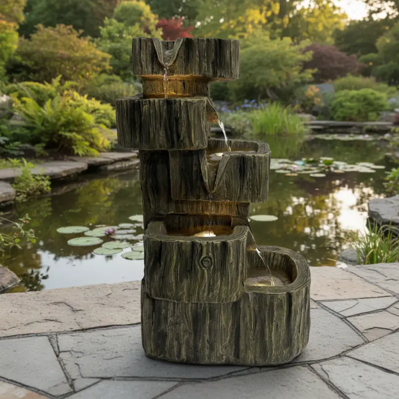 Fontaine cascade Art-Pond polyrésine marron LED blanc chaud pompe 250L/h intérieur extérieur 54cm