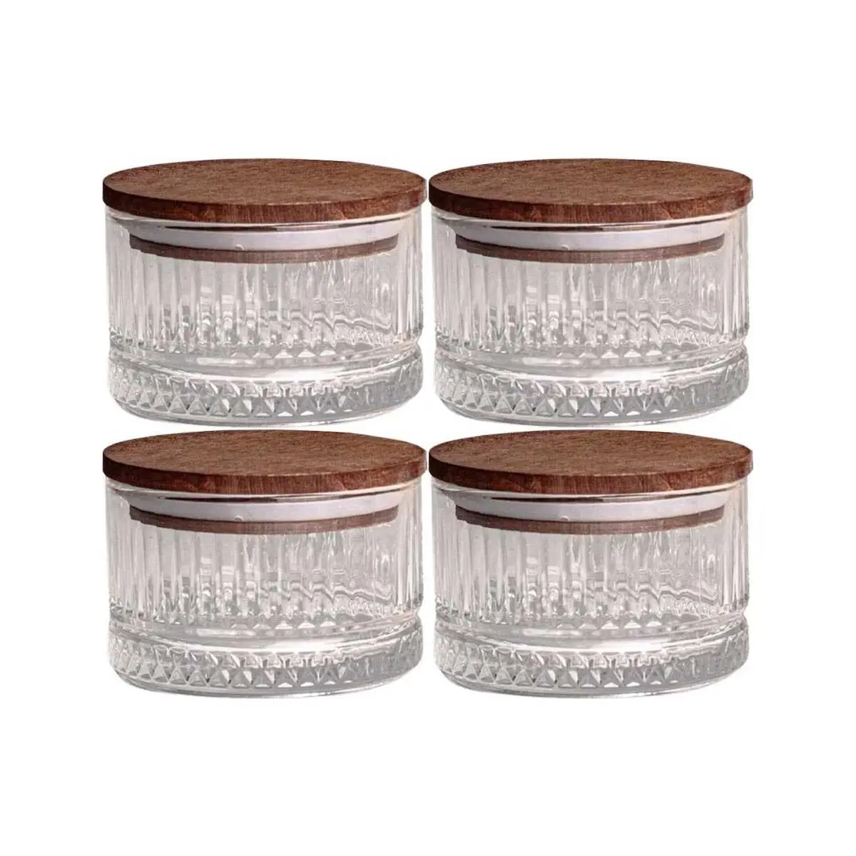 Ensemble pots en verre avec couvercle bois 4 pots ronds – Bella