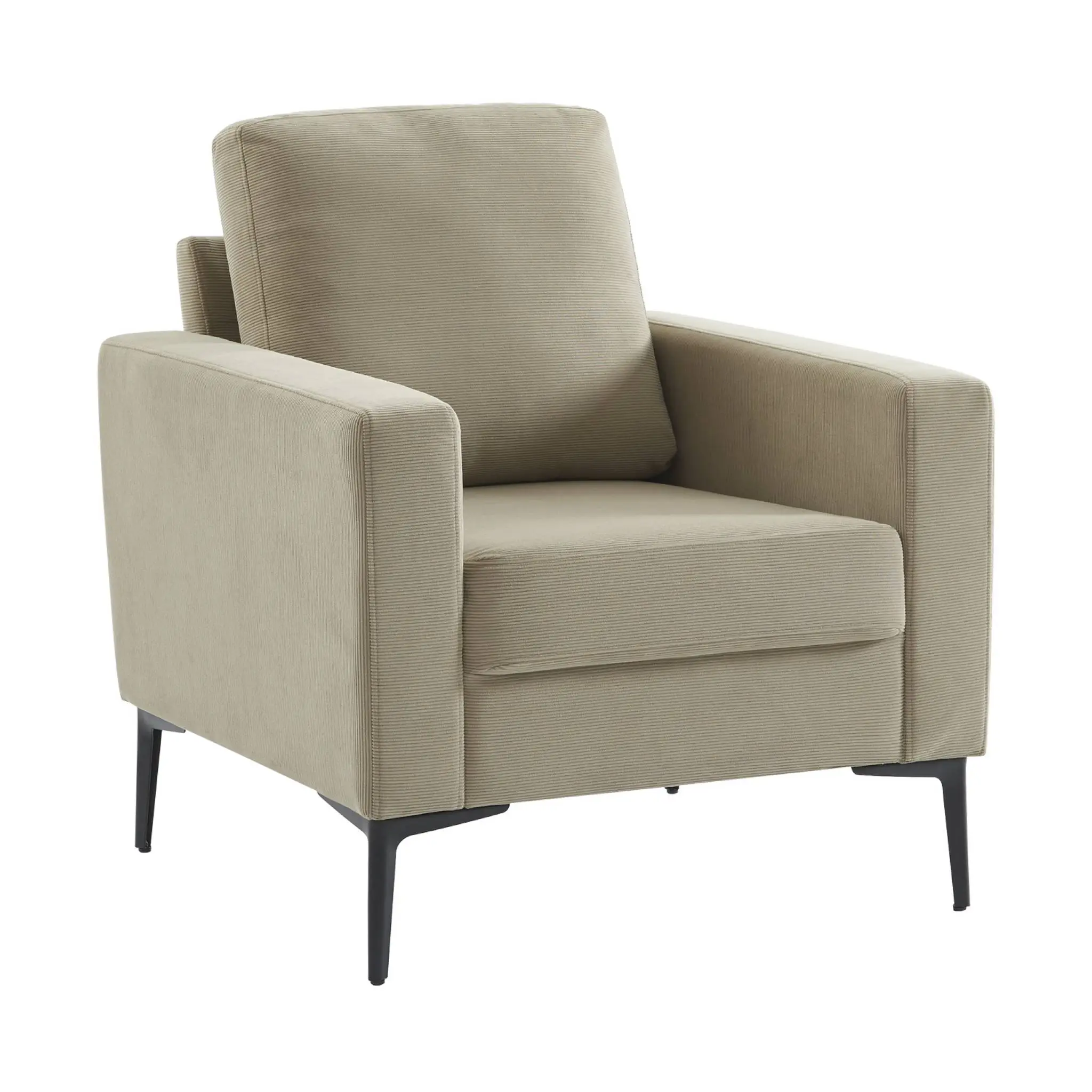 Fauteuil en velours côtelé grège – Bjorn – Canapé 1 place fixe droit pieds métal
