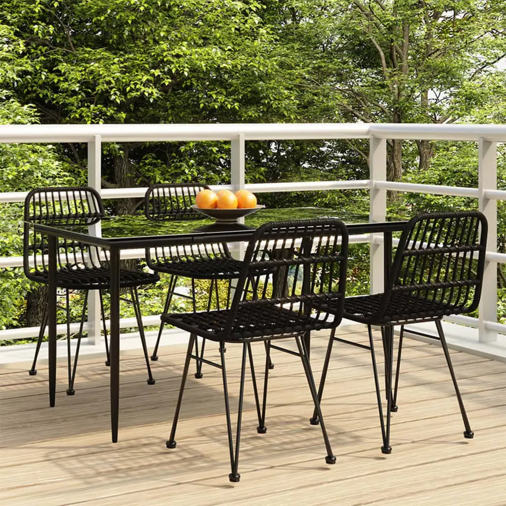 Ensemble de Table et 4 Chaises de Jardin en Résine Tressée Noire 140x70cm – ComfortXL Outdoor Living
