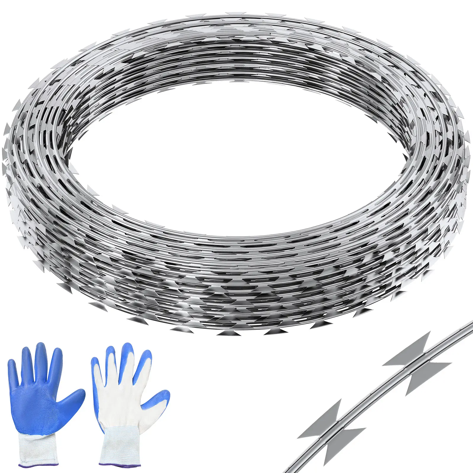 VEVOR Fil de fer barbelé 30 m, 2 rouleaux, galvanisé, gants protection.