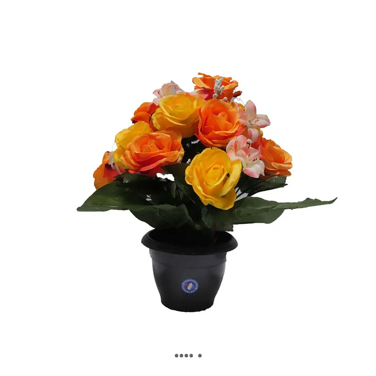Fleurs artificielles cimetière pot de roses, min fleurs et gypsophiles H 36 cm D 32 cm Orange – couleur: Orange 660