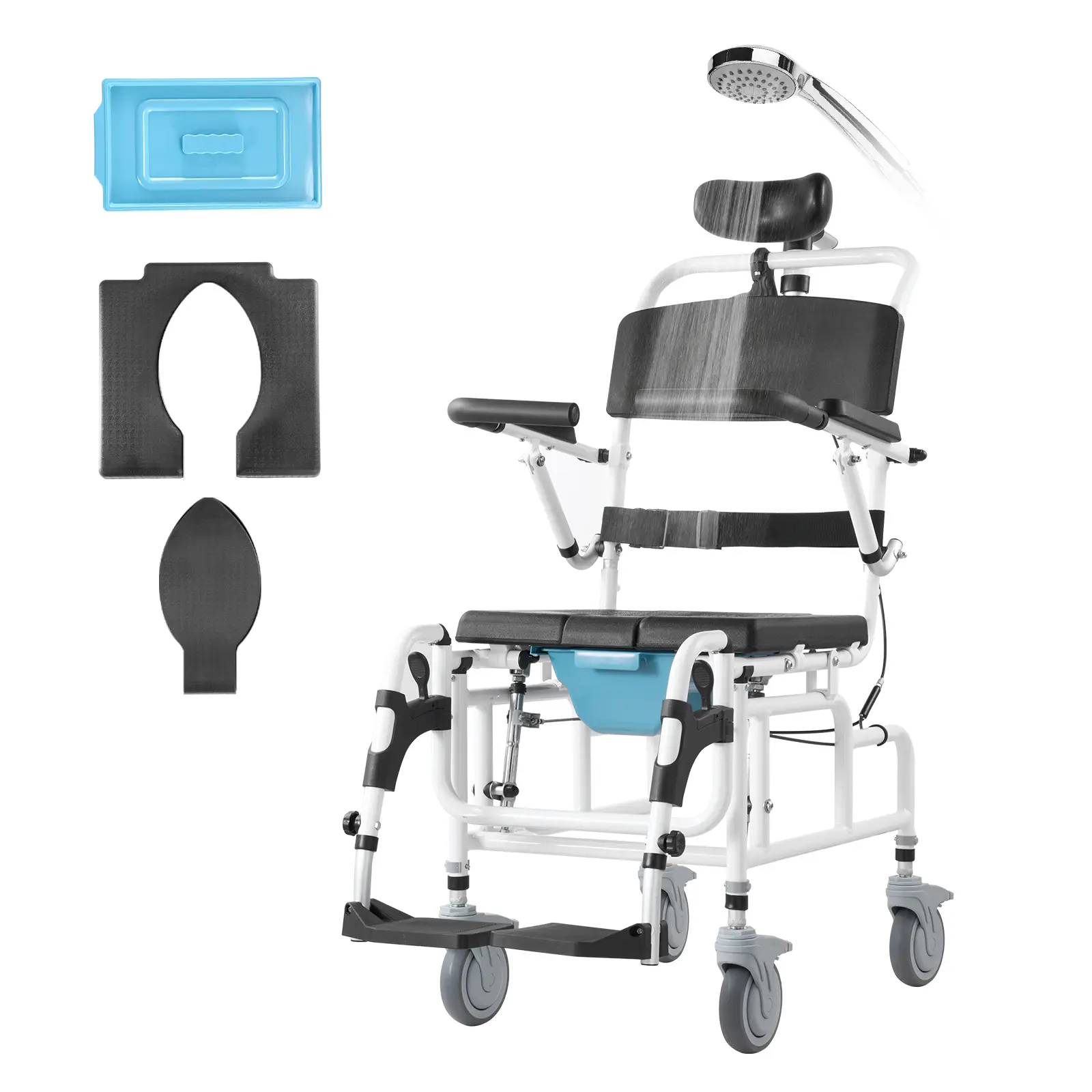 VEVOR Fauteuil roulant de douche aluminium 440mm, charge 136kg, réglable avec frein, pour adultes handicapés.