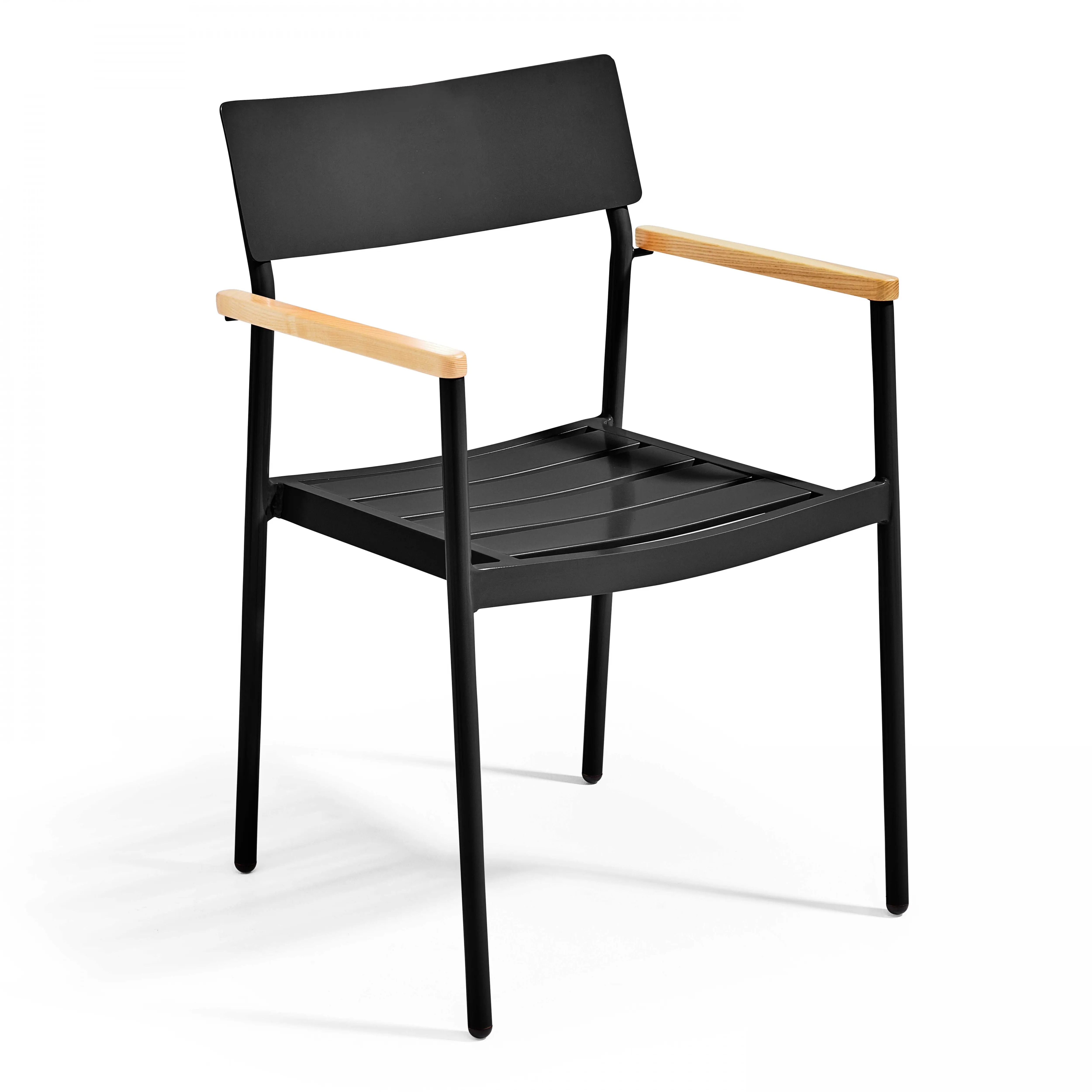 Fauteuil de jardin en aluminium et bois noir Leeds – Oviala