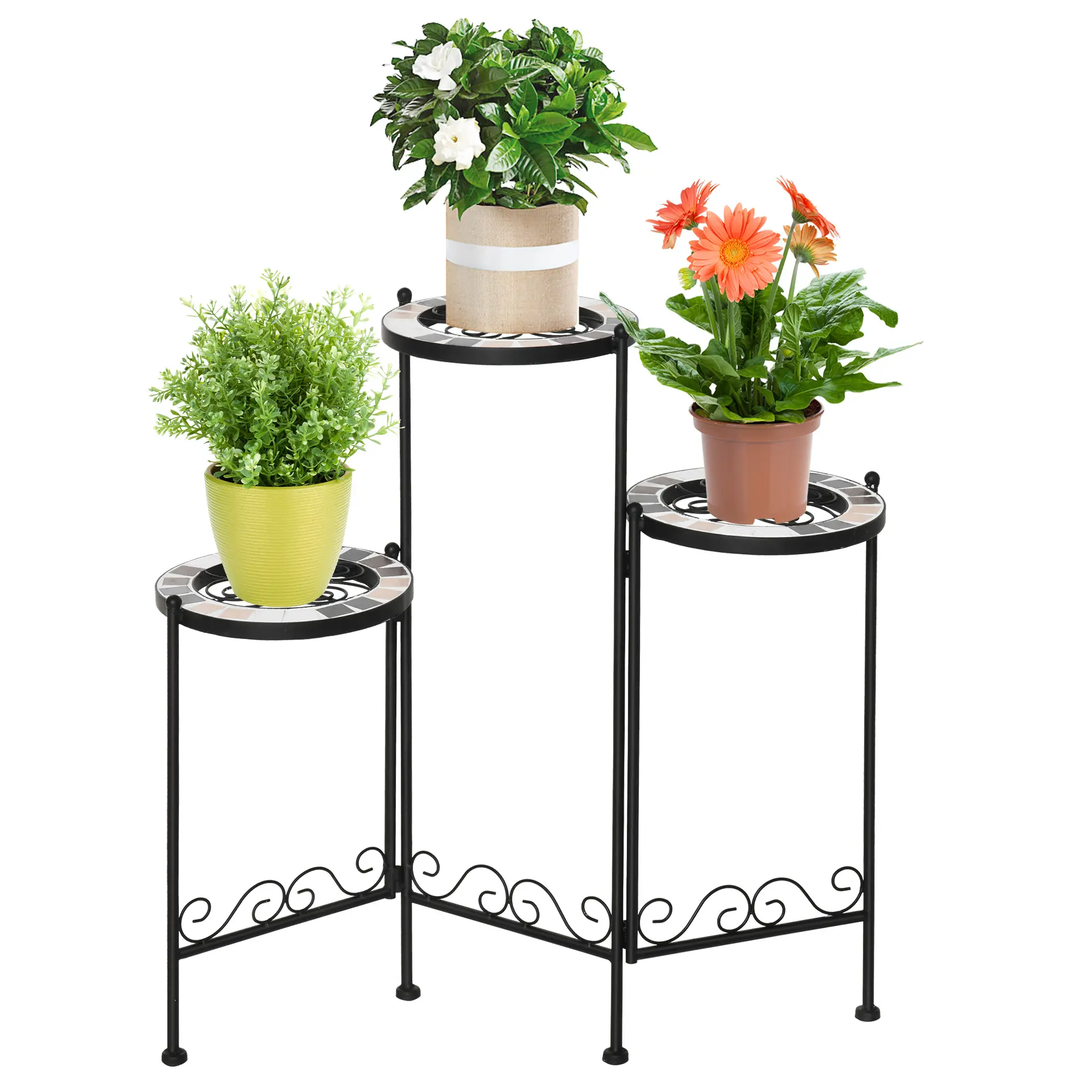 Étagère à Fleurs en Métal 3 Niveaux Pliable pour Balcon Jardin Décoration Mosaïque 60x22x65 cm – ComfortXL Outdoor Living