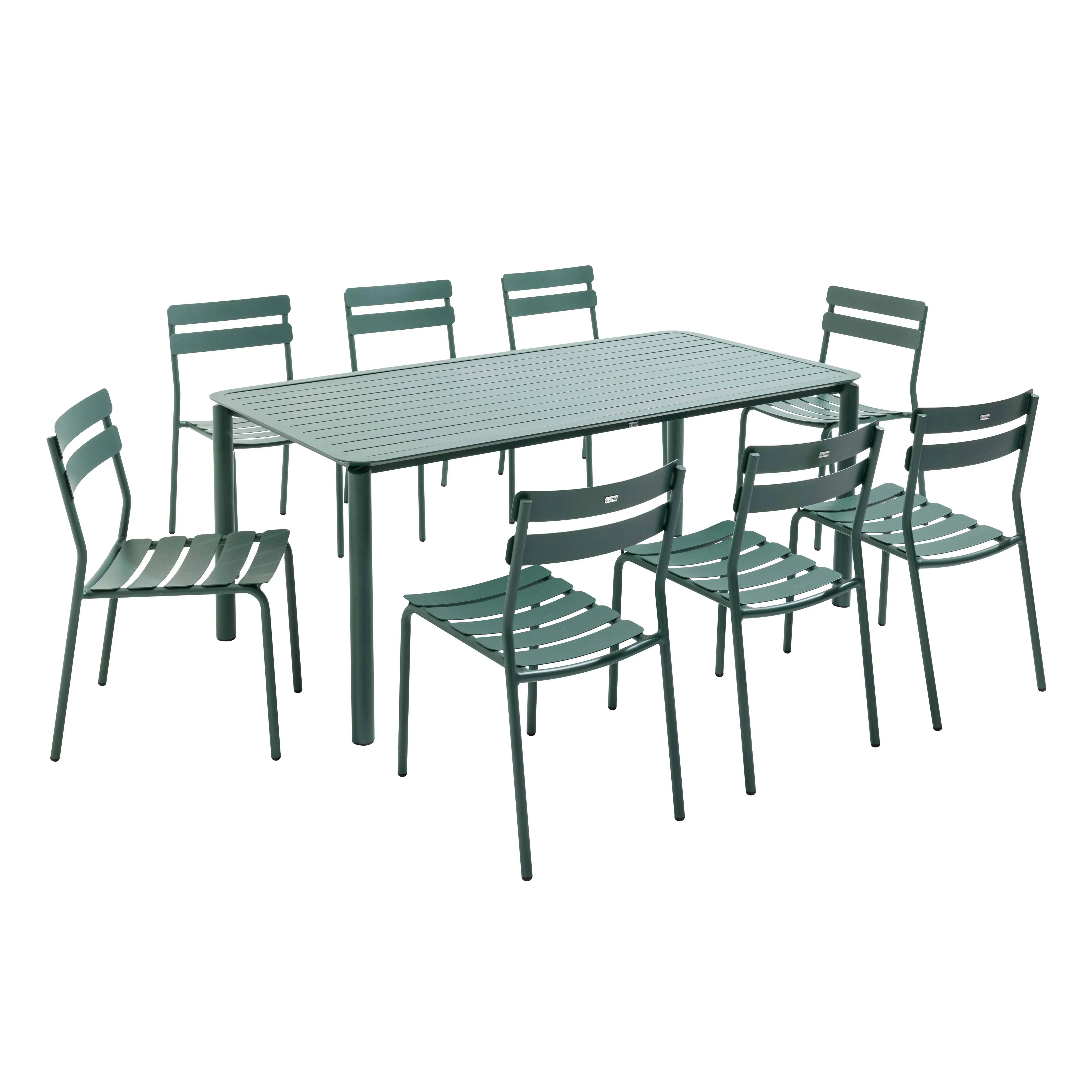Ensemble table de jardin et 8 chaises vert foncé Almada – Oviala