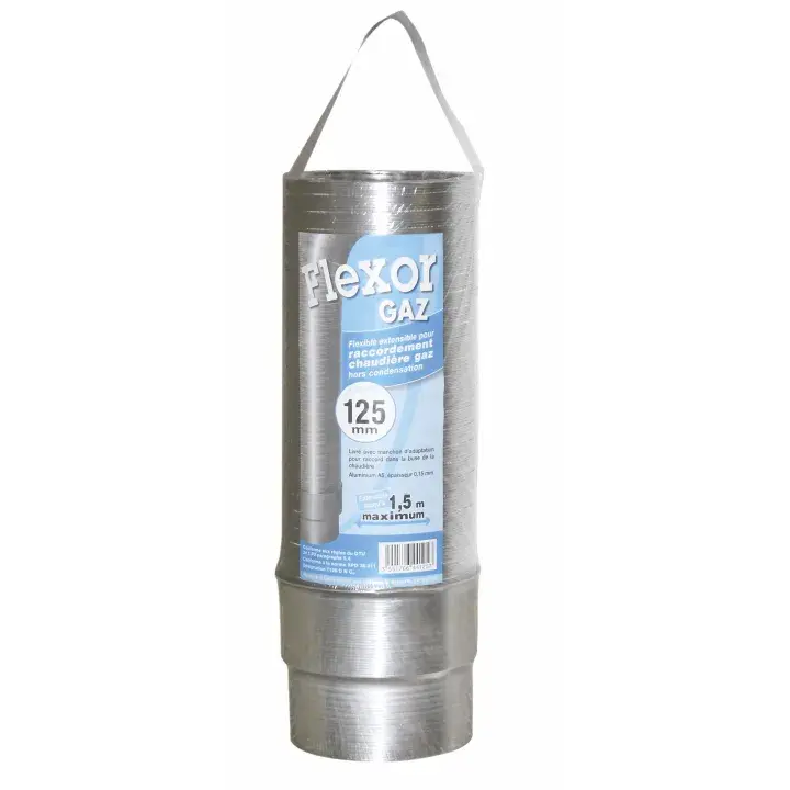 Flexible gaz pour raccordement – 1,5M de longueur extensible – modèle FLEXOR GAZ – diamètre 111/117 mm – livré avec raccord