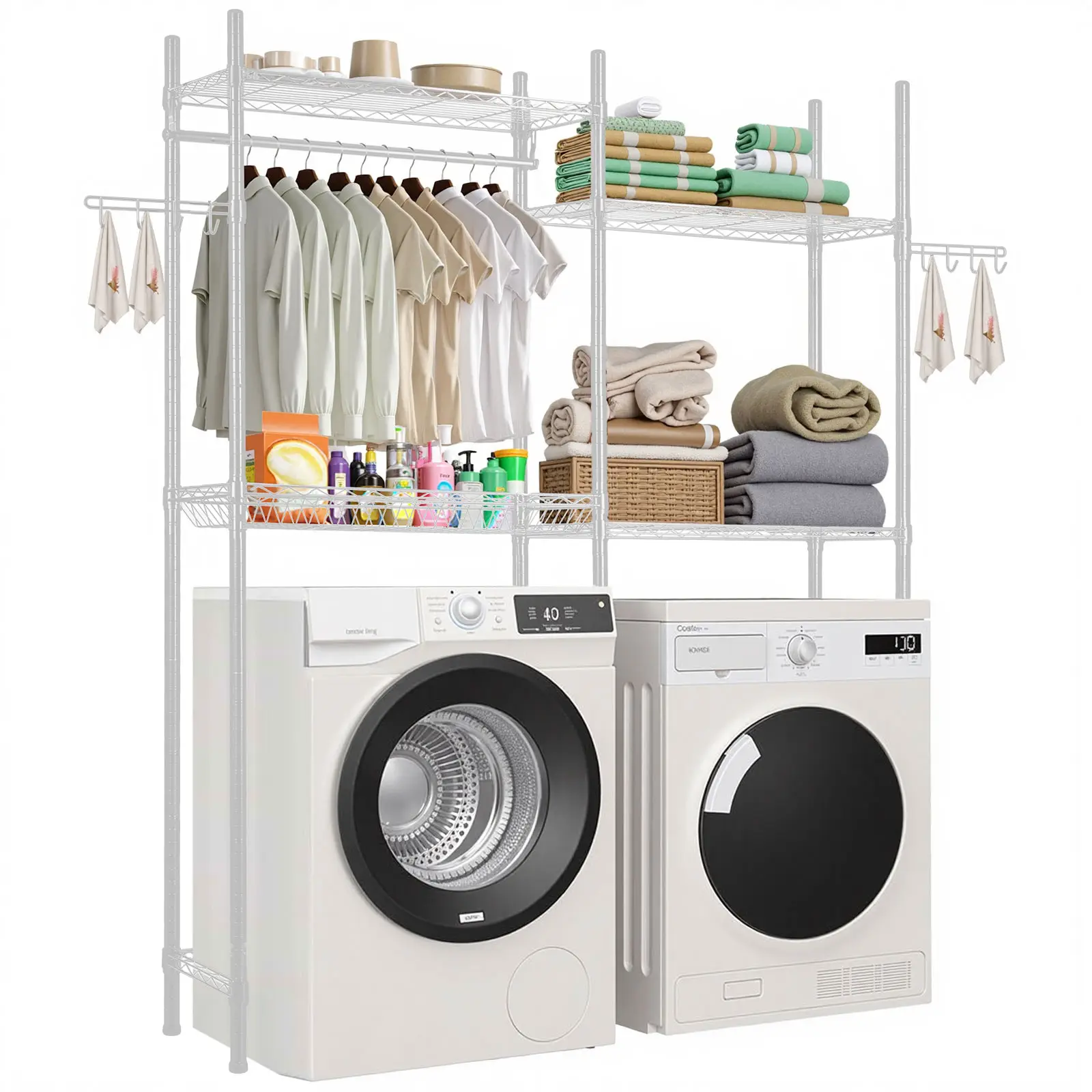 VEVOR Étagère rangement lave-linge/sèche-linge 4 niveaux, étendoir, gain place.