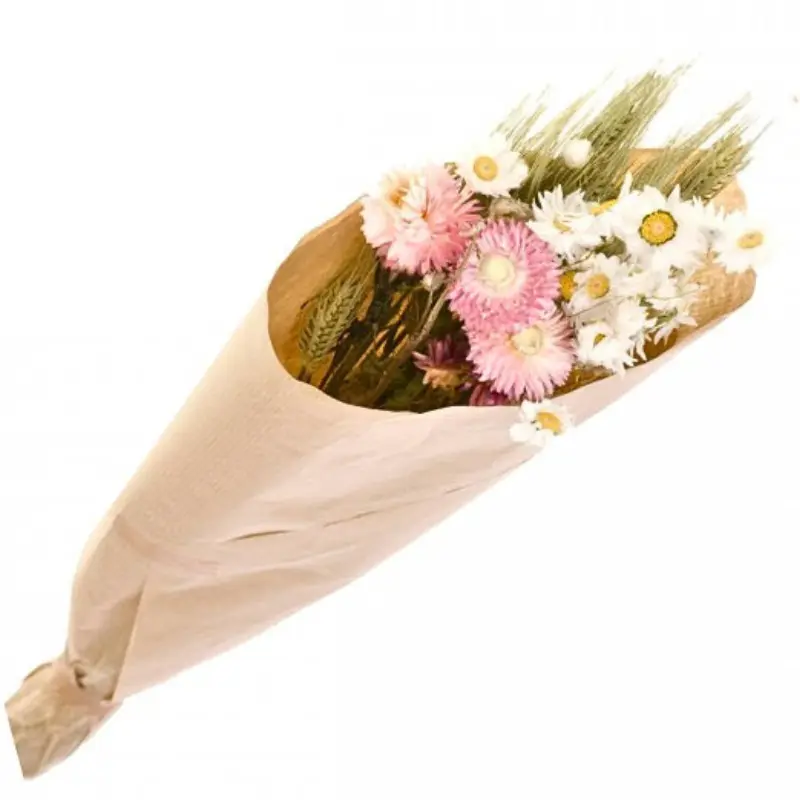 Fleurs séchées décoration Bouquet Blanc & Rose 50 cm – Naturalys