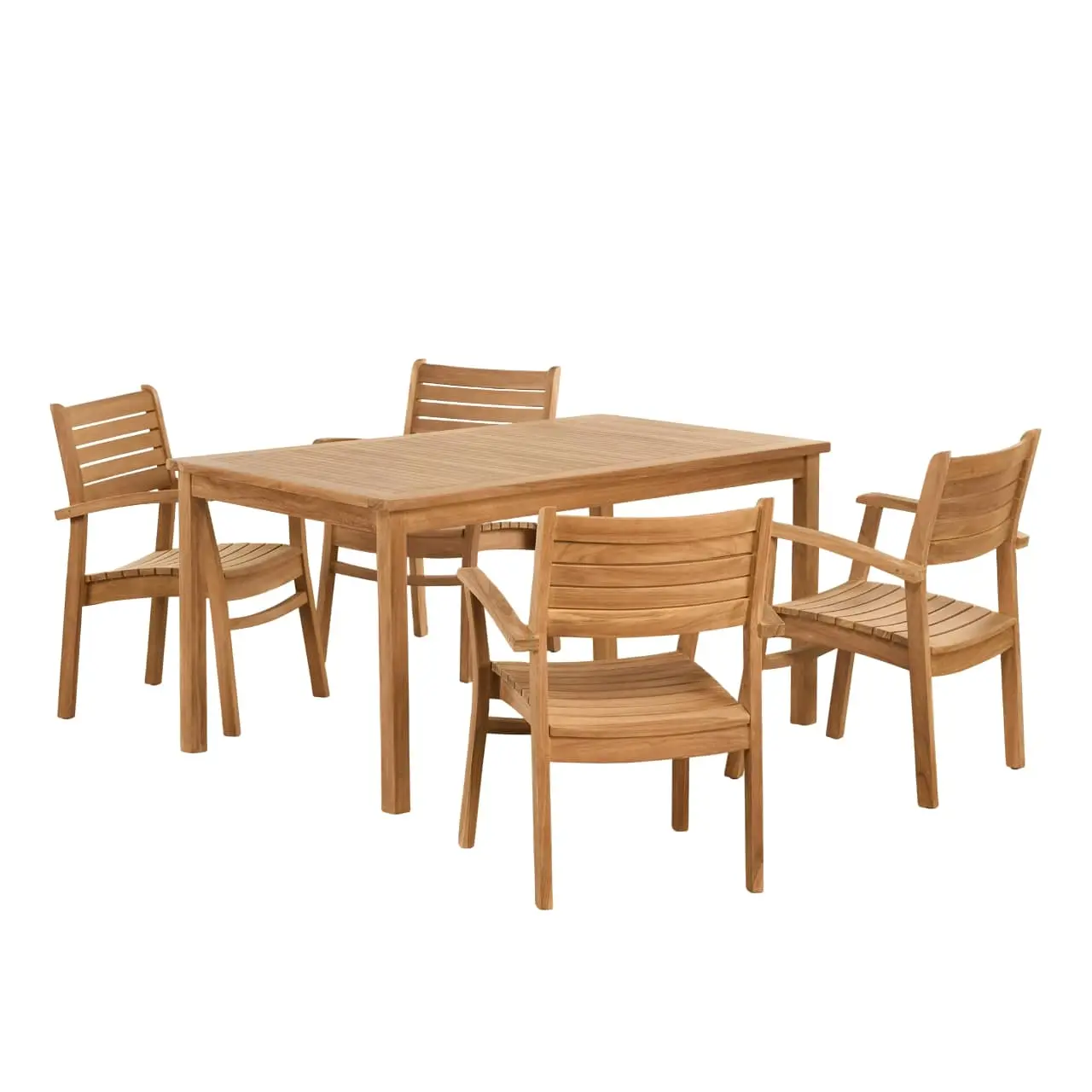 Ensemble table de jardin et 4 fauteuils en teck massif