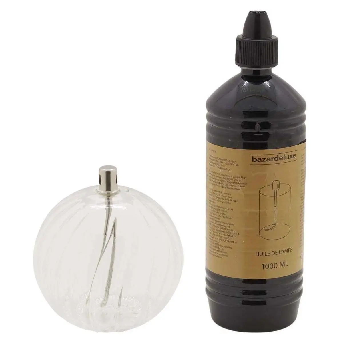 Ensemble lampe à huile en verre strié Sphere avec huile de paraffine offerte