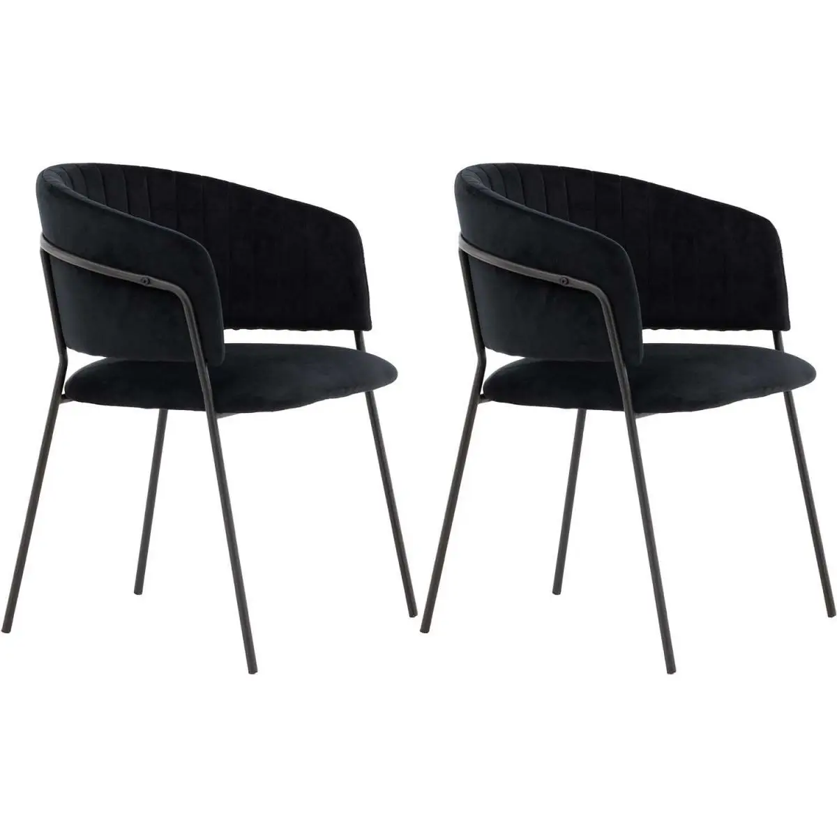 Fauteuil en tissu velours et acier noir Selma (Lot de 2)