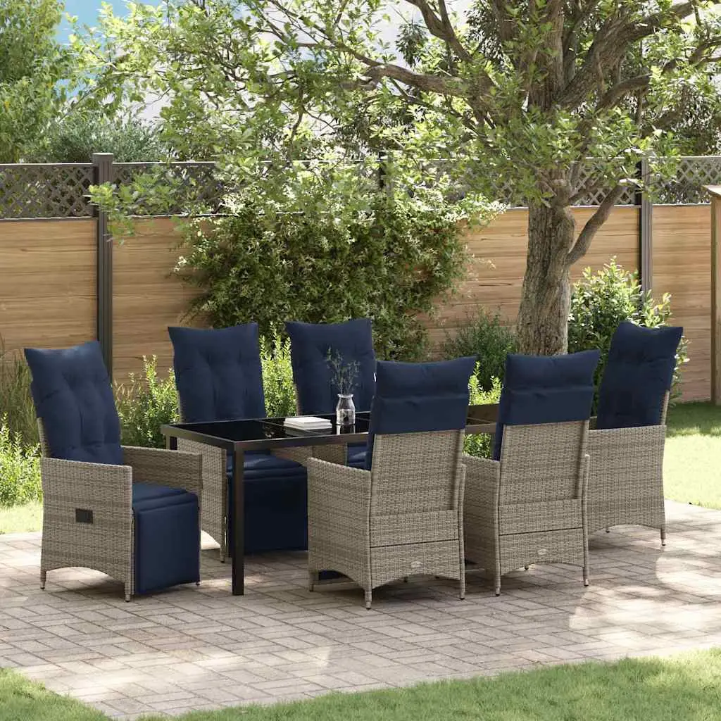 Ensemble table et chaises avec coussin 7 pcs Gris Rotin PE vidaXL 3379602
