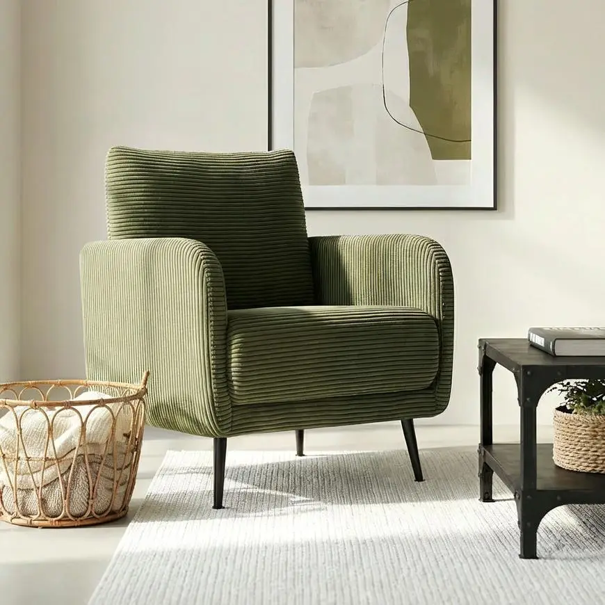 Sicaan Fauteuil design EMMA velours côtelé vert sauge