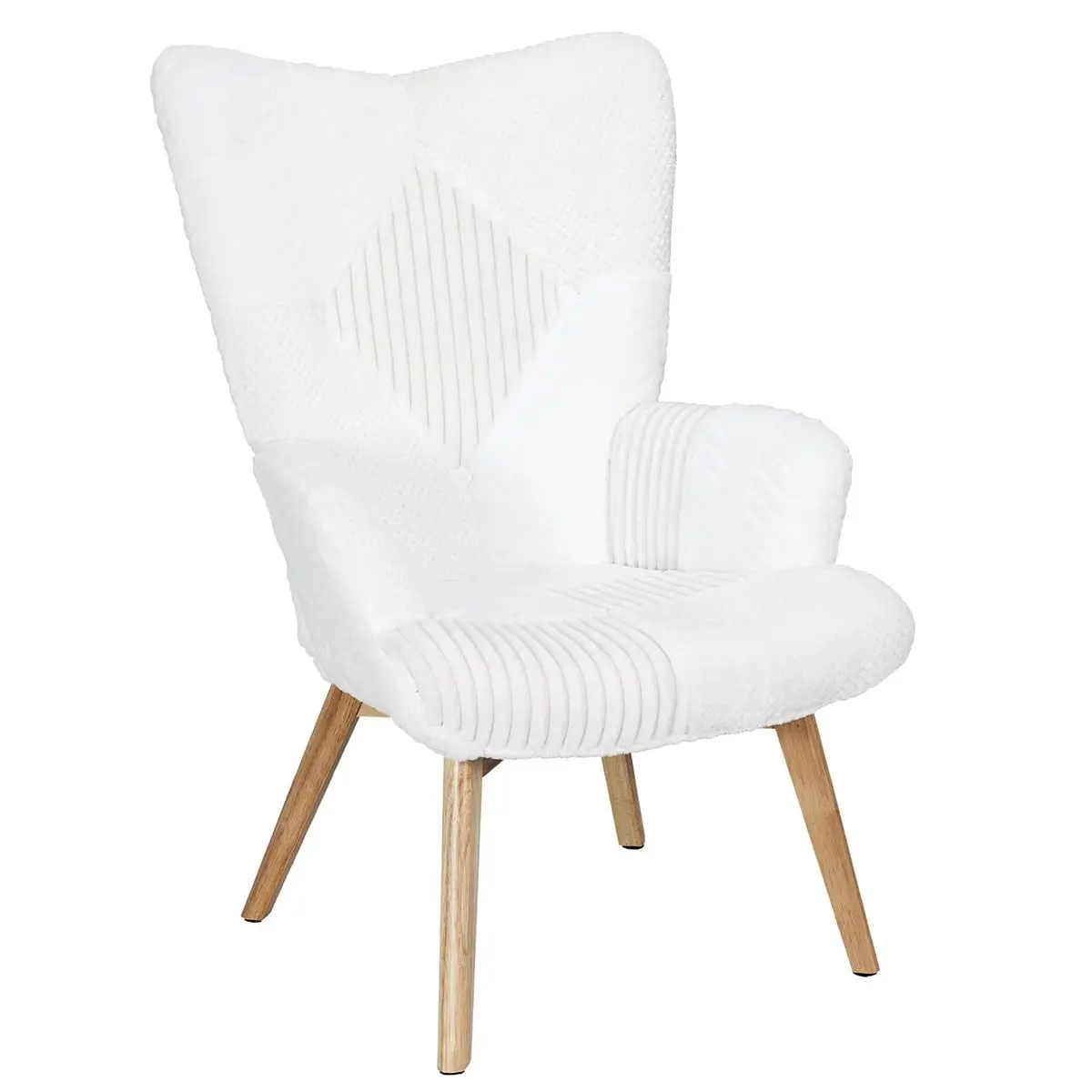 Fauteuil Imitation Laine Motif Patchwork Blanc – ROHAN