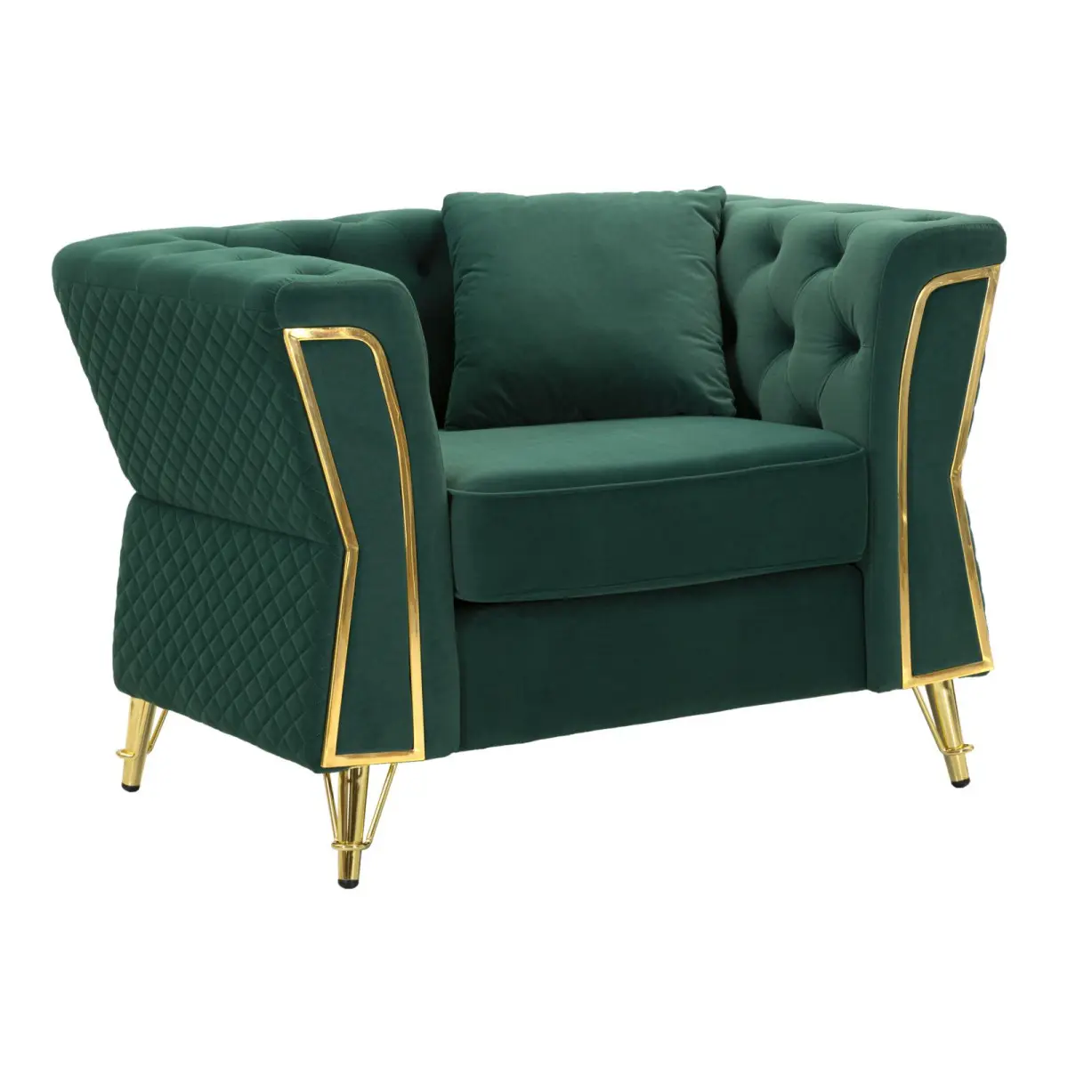 Fauteuil en Velours Capitonné «Emy» 104cm Vert