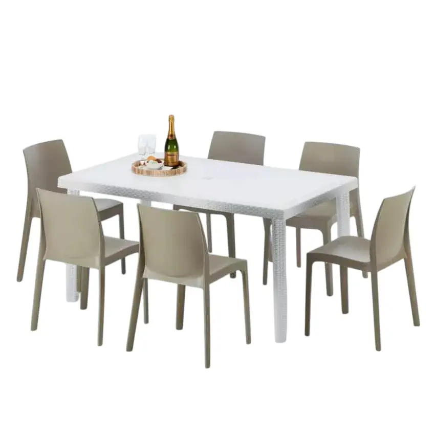 Ensemble de table rectangulaire blanche 150x90cm 6 chaises Moscow Mule|Beige