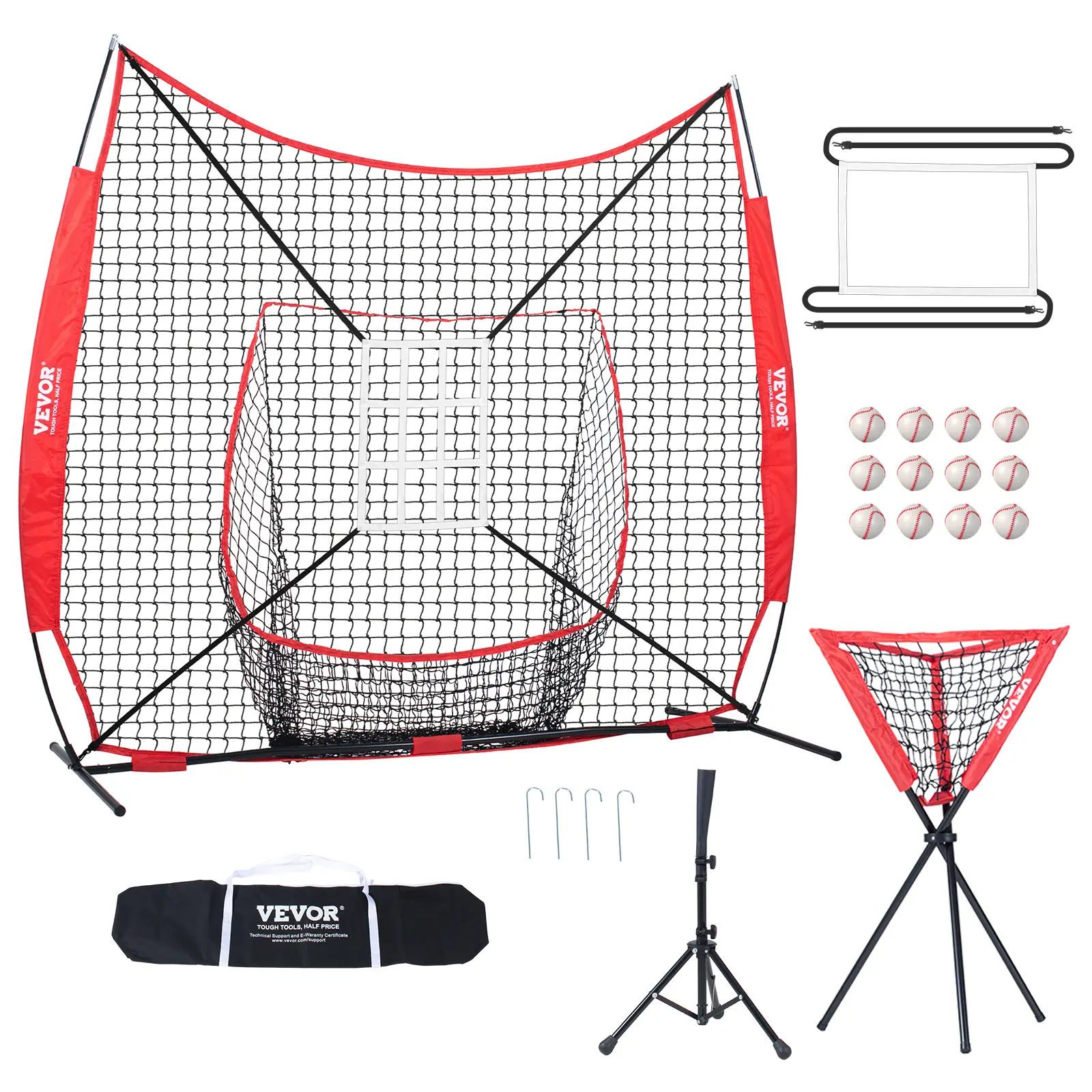 VEVOR Filet entraînement baseball 244×211 cm, 12 balles, tee, collecteur.