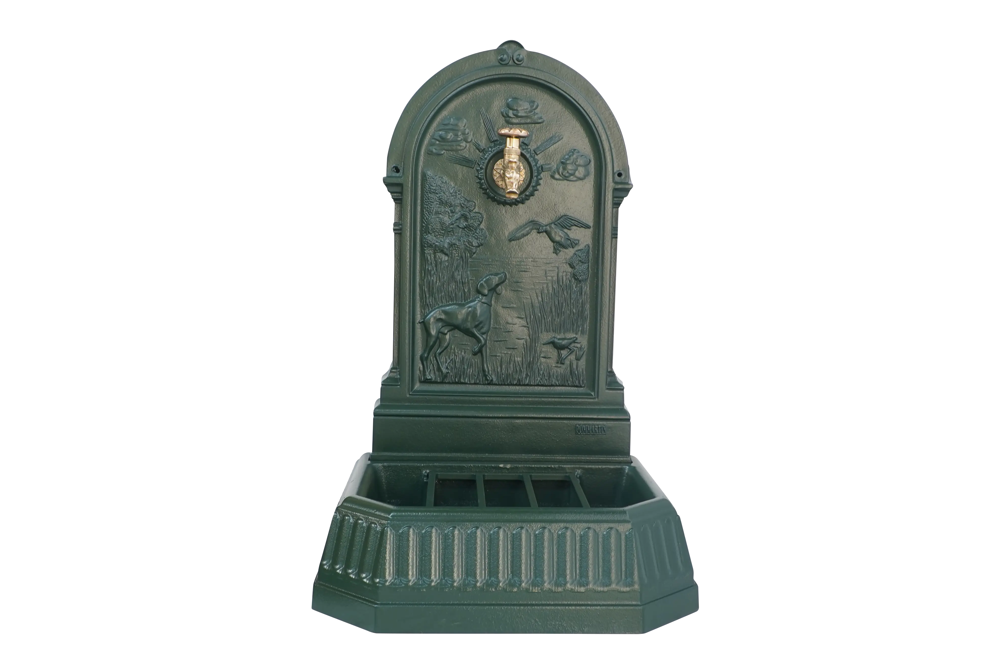 Fontaine chasse au marais Dommartin vert 6009 avec robinet colvert H.87