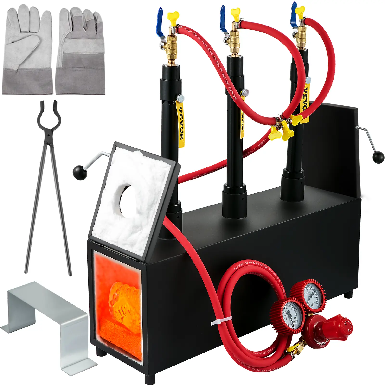 VEVOR Forge à Gaz Propane 15 L, Four de Fusion Portable avec 3 Brûleurs, 230 kWh, pour Forgeage Métaux.