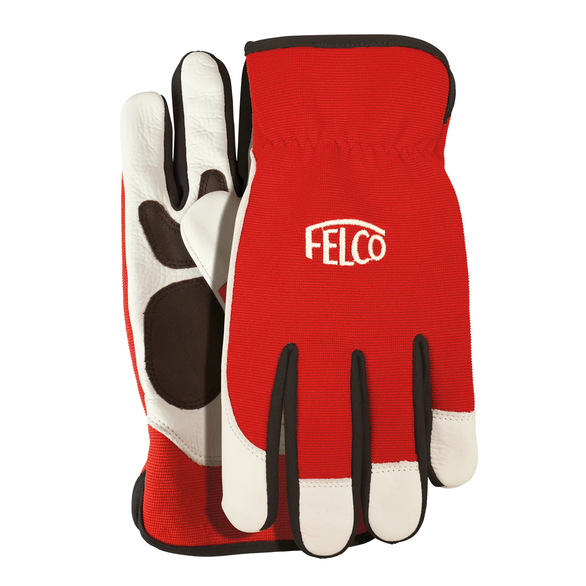FELCO 702M Gants de jardinage en cuir (taille M, paume et doigts en cuir, dos de la main en spandex, matériau respirant, rouge/blanc) FELCO 702M
